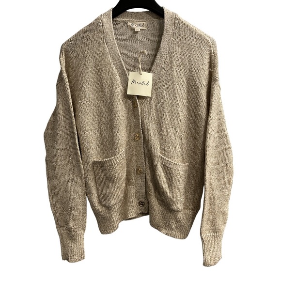 Marled Sweaters - Marled Sweater Womens M Champagne Beige Gold Button Down Cardigan Sequin Holiday